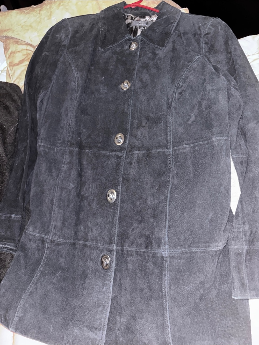 dennis basso Black Suede Button-Front Jacket